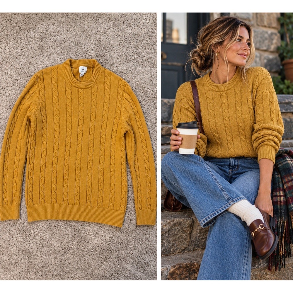 Fisherman Sweater Cotton Women M Cable Knit Heritage Granola Minimalist Coastal